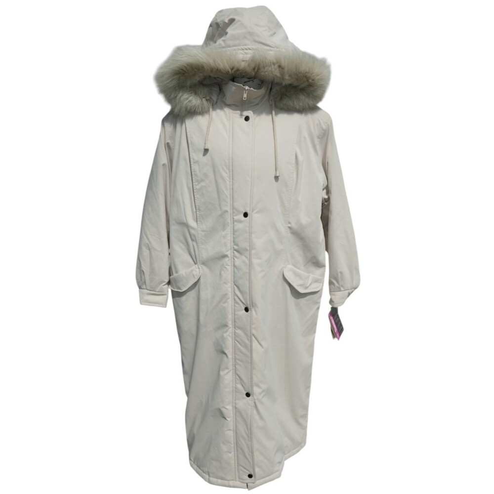 J. G. Hook Microfibre Long Winter Coat with Fox Fur Trim Detachable Hood NWT